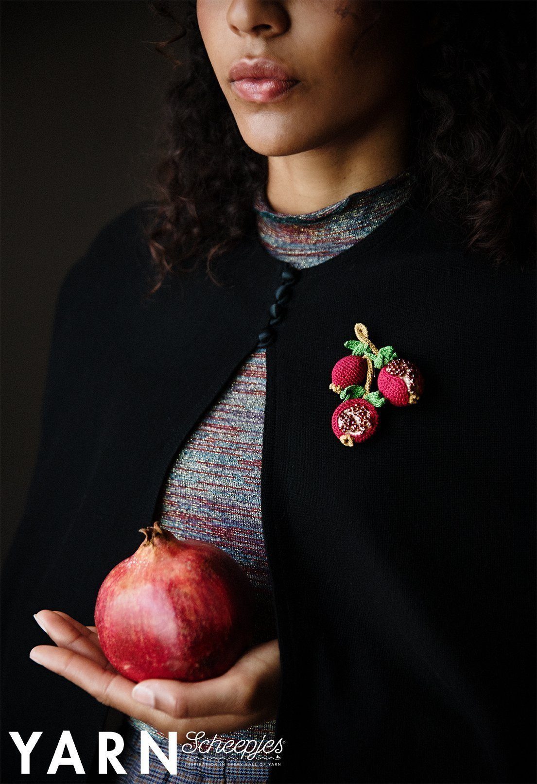 Scheepjes YARN Bookazine 12 Romance Pomegranate Brooch by Kwannie Cheng