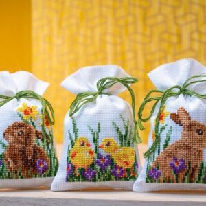 Borduurpakket Kruidenzakje | Konijnen met kuikentjes set van 3