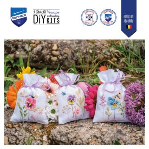Vervaco Kruidenzakjes Borduurpakket – Viooltjes (Set van 3)